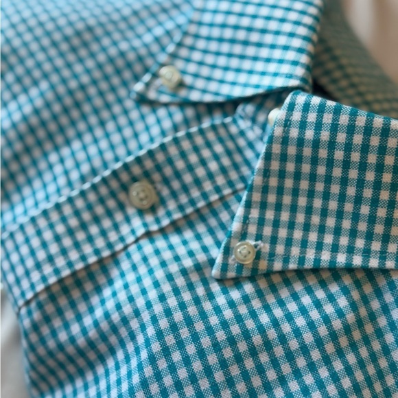 Stafford Turquoise Checkered Button Down Shirt - Picture 9 of 10